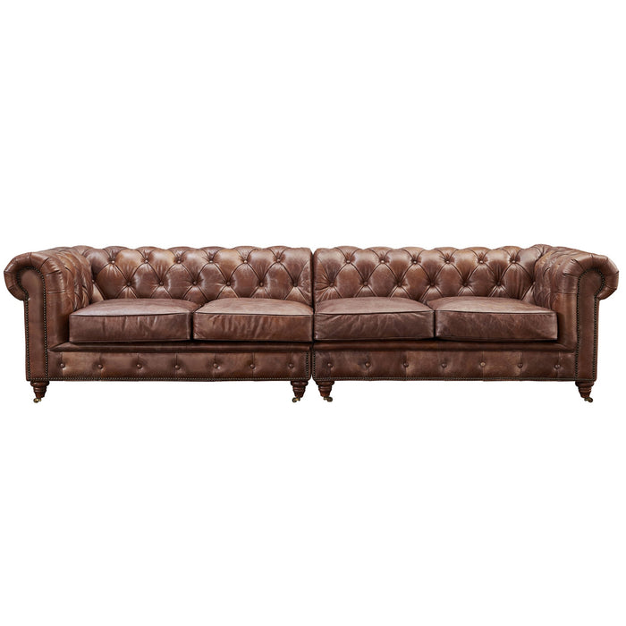 PREORDER Century Chesterfield Sofa - Bark Brown Leather - 118" - Crafters and Weavers