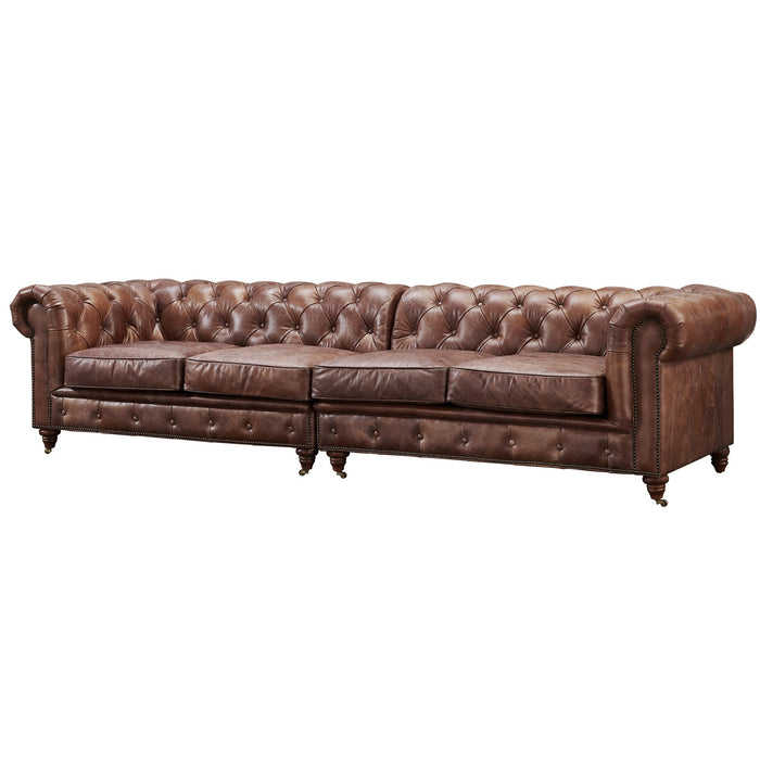 PREORDER Century Chesterfield Sofa - Bark Brown Leather - 118" - Crafters and Weavers