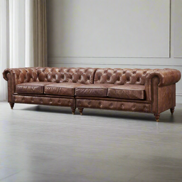 Century Chesterfield Sofa - Bark Brown Leather - 118"