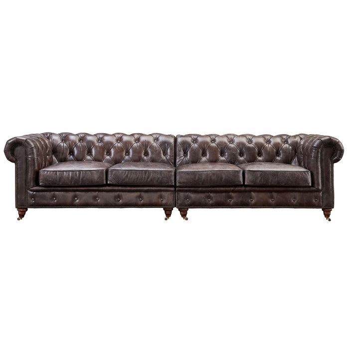 PREORDER Century Chesterfield Sofa - Dark Brown Leather - 118" - Crafters and Weavers