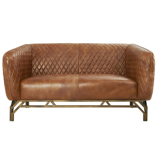 Vincent Industrial Modern Love Seat - Light Brown Leather - Crafters and Weavers