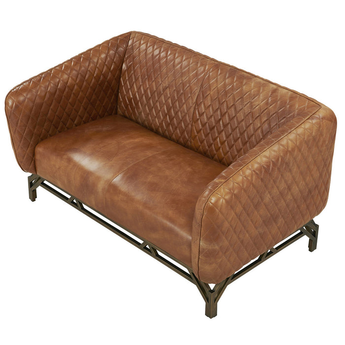 Vincent Industrial Modern Love Seat - Light Brown Leather - Crafters and Weavers