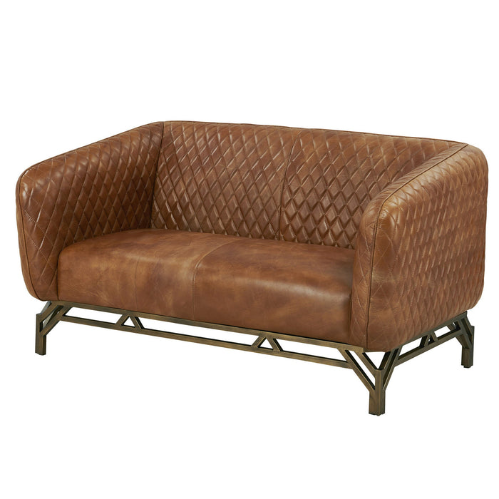 Vincent Industrial Modern Love Seat - Light Brown Leather - Crafters and Weavers