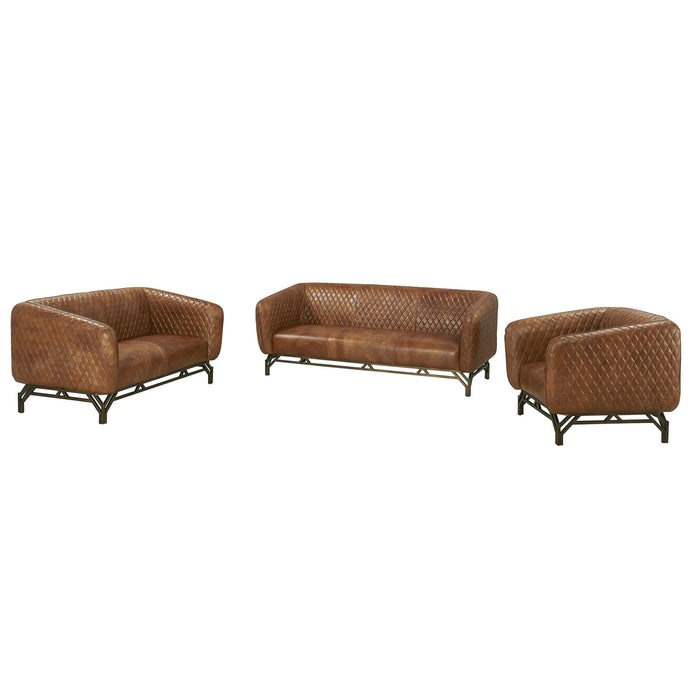 Vincent Industrial Modern Sofa - Light Brown Leather - Crafters and Weavers