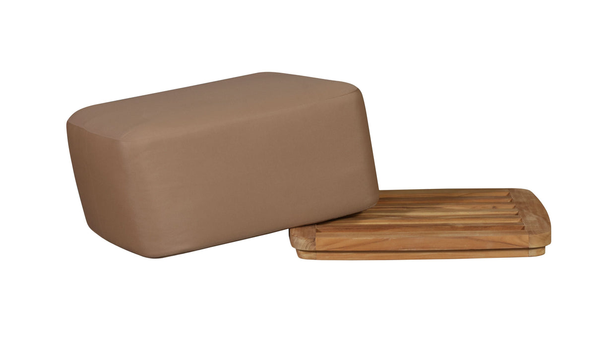 Eclipse Outdoor Solid Teak Wood Ottoman - Light Brown Fabric