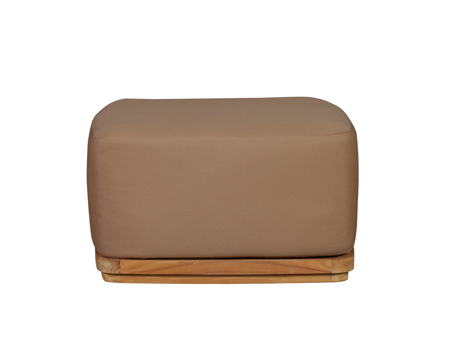 Eclipse Outdoor Solid Teak Wood Ottoman - Light Brown Fabric
