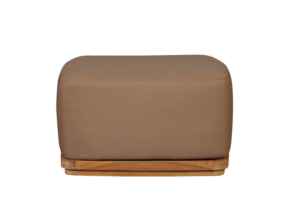 Eclipse Outdoor Solid Teak Wood Ottoman - Light Brown Fabric