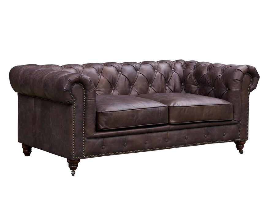 Century Chesterfield Love Seat - Dark Brown Leather