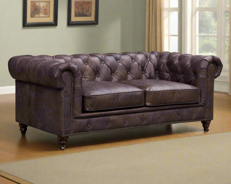 Century Chesterfield Love Seat - Dark Brown Leather