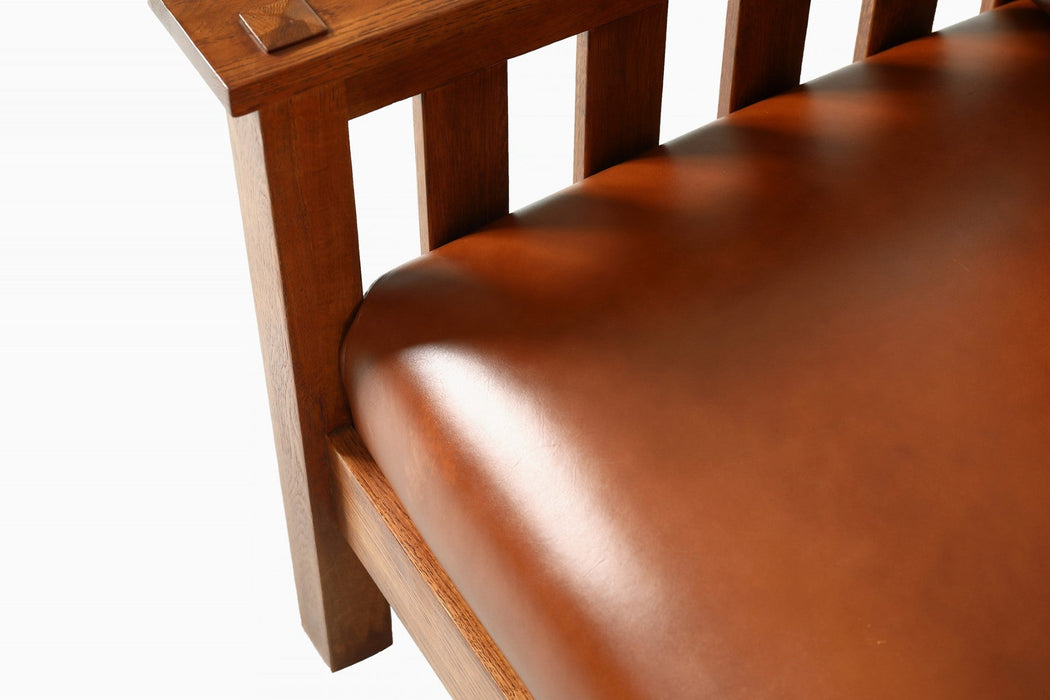 Craftsman / Mission Leather and Oak Armchair - Russet Brown