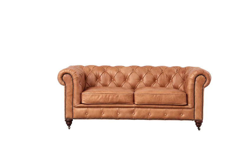 Century Chesterfield Love Seat - Light Chestnut Leather