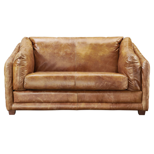 Waco Rustic Modern Love Seat - Light Brown Leather - Crafters and Weavers