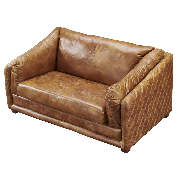 Waco Rustic Modern Love Seat - Light Brown Leather - Crafters and Weavers