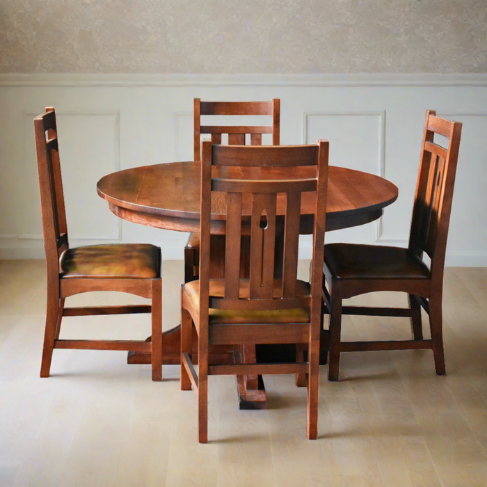 Solid Oak Round Dining Table with 2 Leaves -  Michael's Cherry