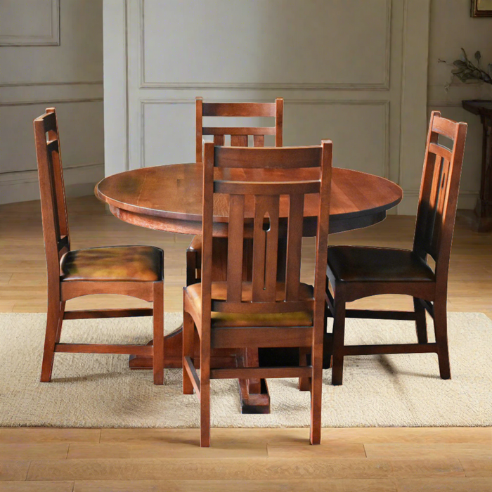 Solid Oak Round Dining Table with 2 Leaves -  Michael's Cherry