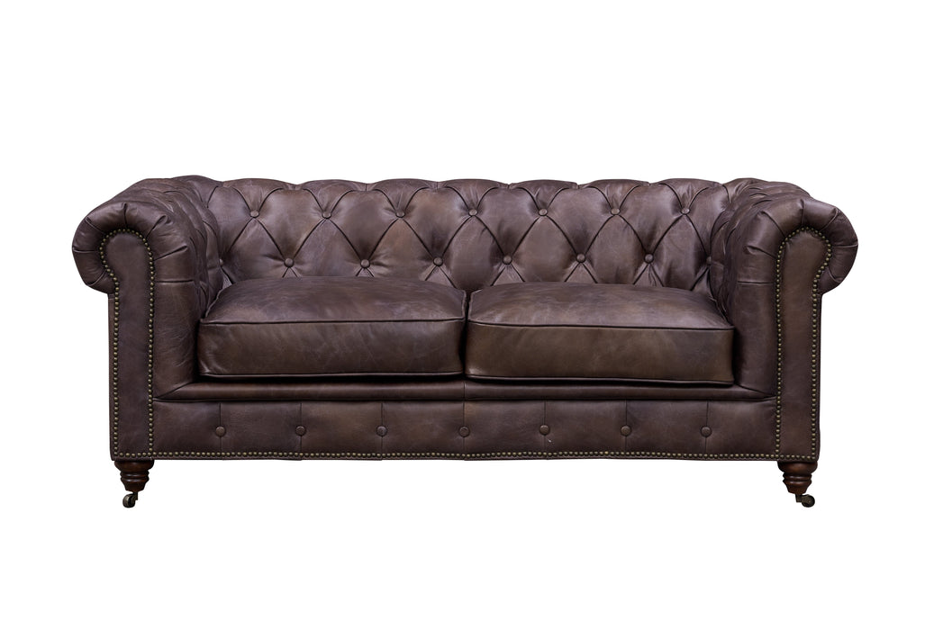 Century Chesterfield Love Seat - Dark Brown Leather