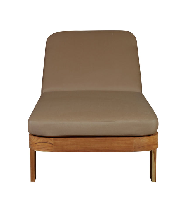 Eclipse Outdoor Solid Teak Wood Sun Lounger  - Light Brown Fabric