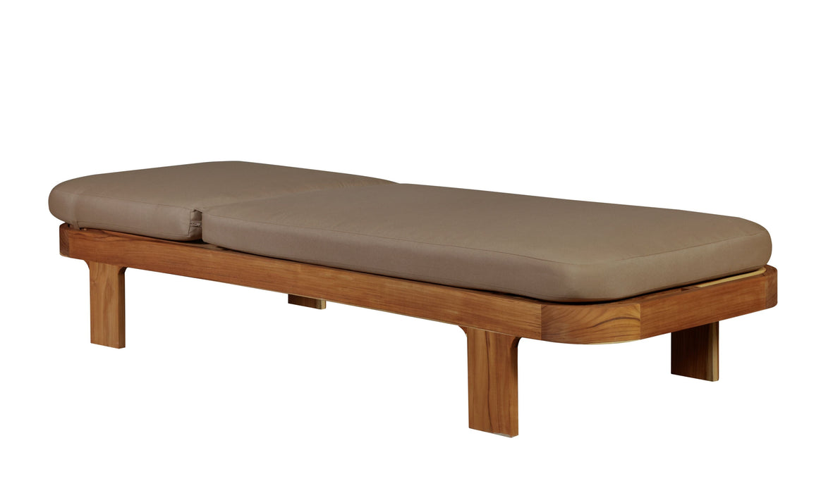 Eclipse Outdoor Solid Teak Wood Sun Lounger  - Light Brown Fabric