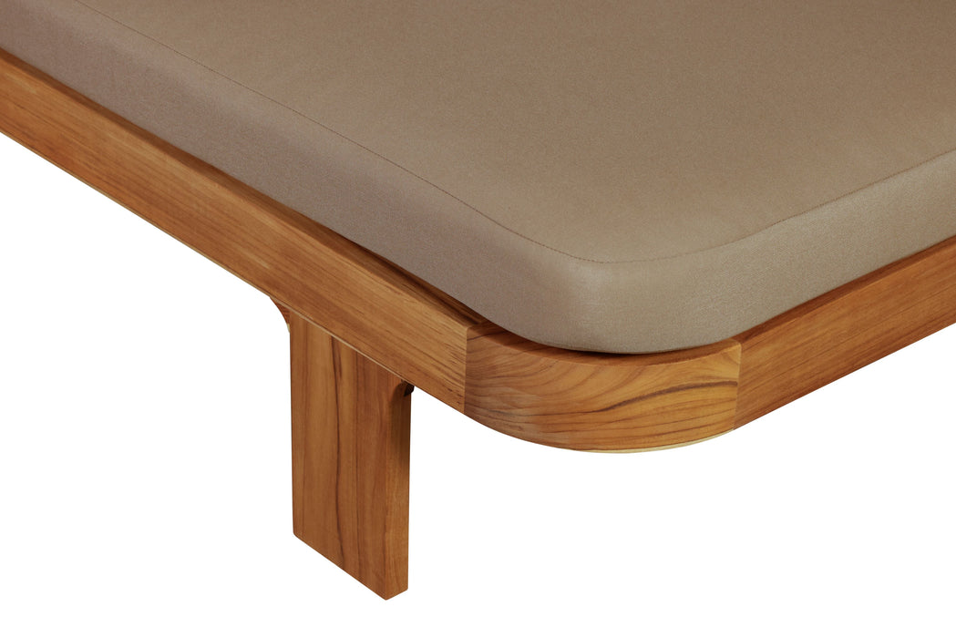 Eclipse Outdoor Solid Teak Wood Sun Lounger  - Light Brown Fabric