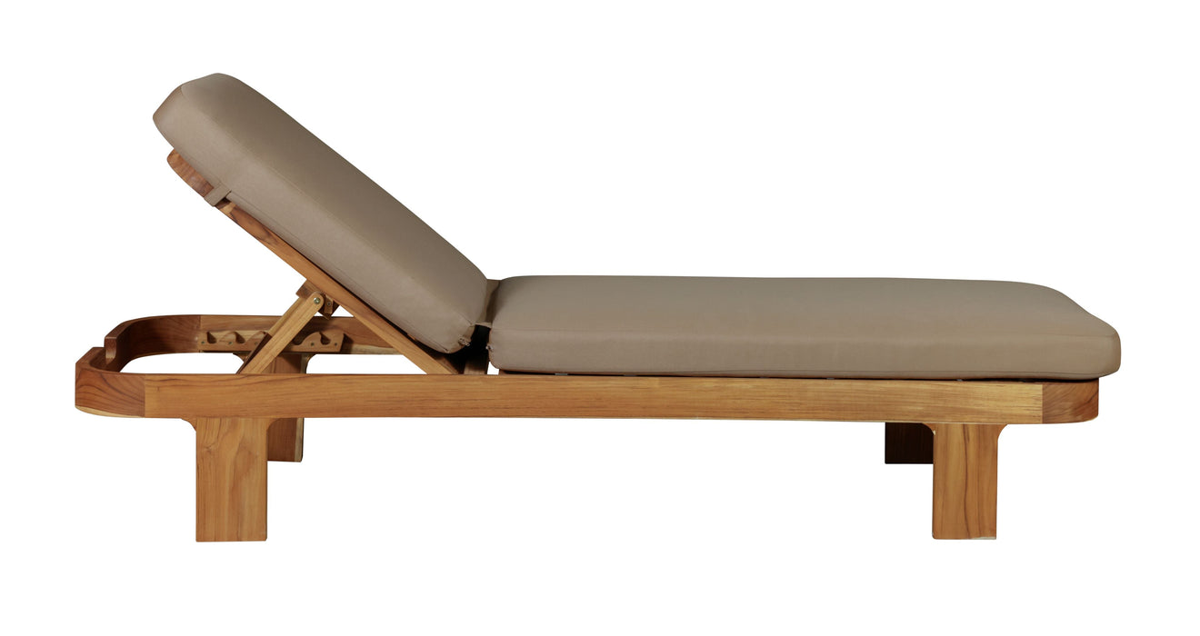 Eclipse Outdoor Solid Teak Wood Sun Lounger  - Light Brown Fabric