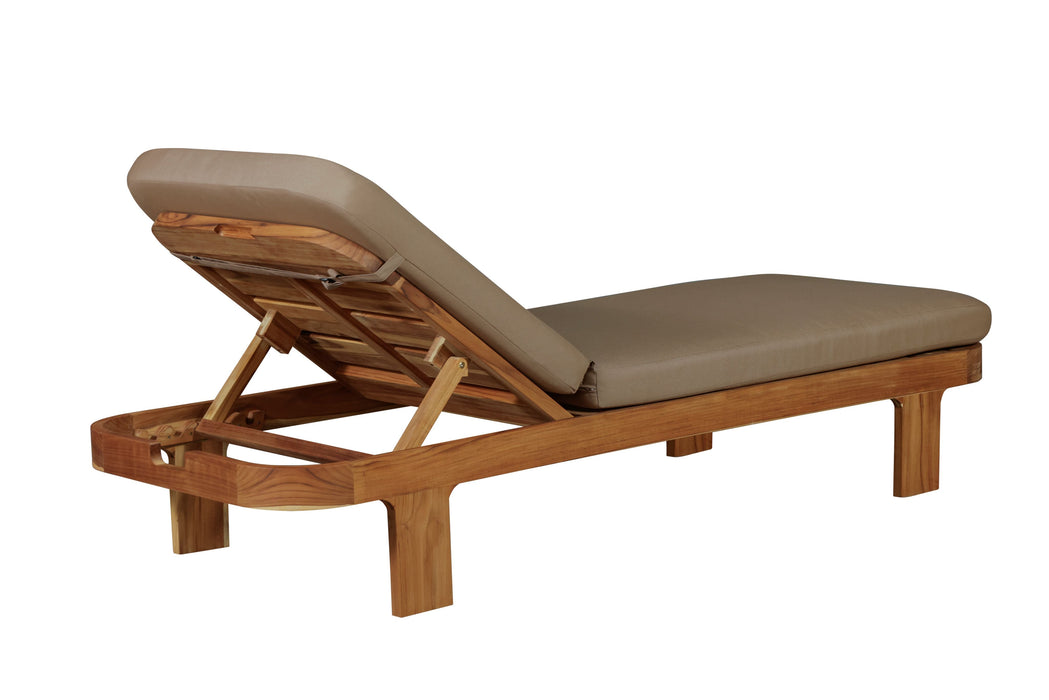 Eclipse Outdoor Solid Teak Wood Sun Lounger  - Light Brown Fabric