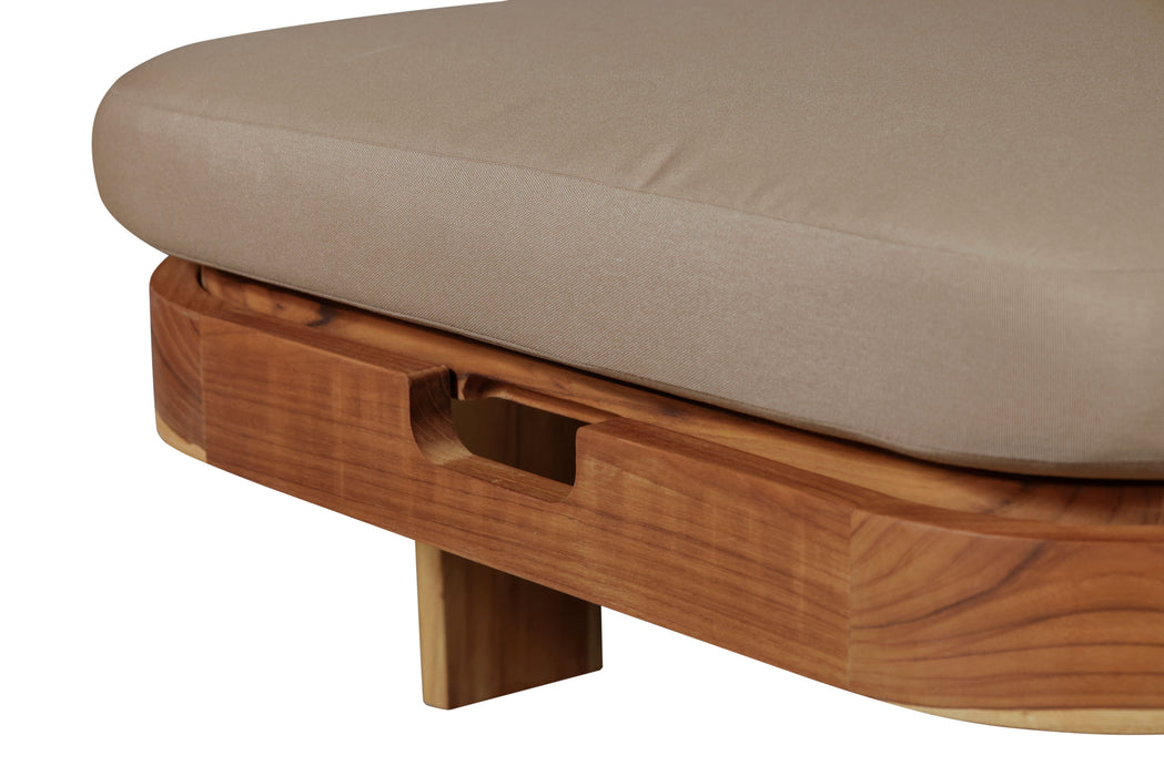 Eclipse Outdoor Solid Teak Wood Sun Lounger  - Light Brown Fabric