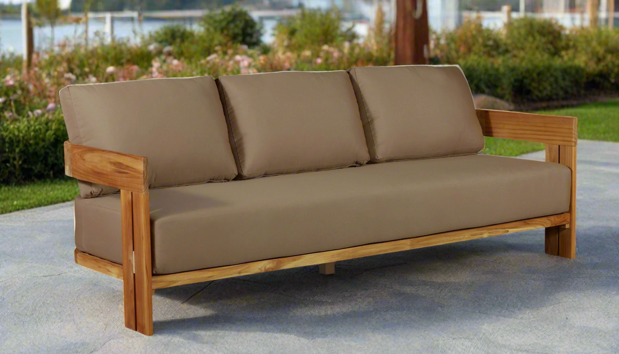 Paradiso Outdoor Solid Teak Wood Sofa - Light Brown Fabric