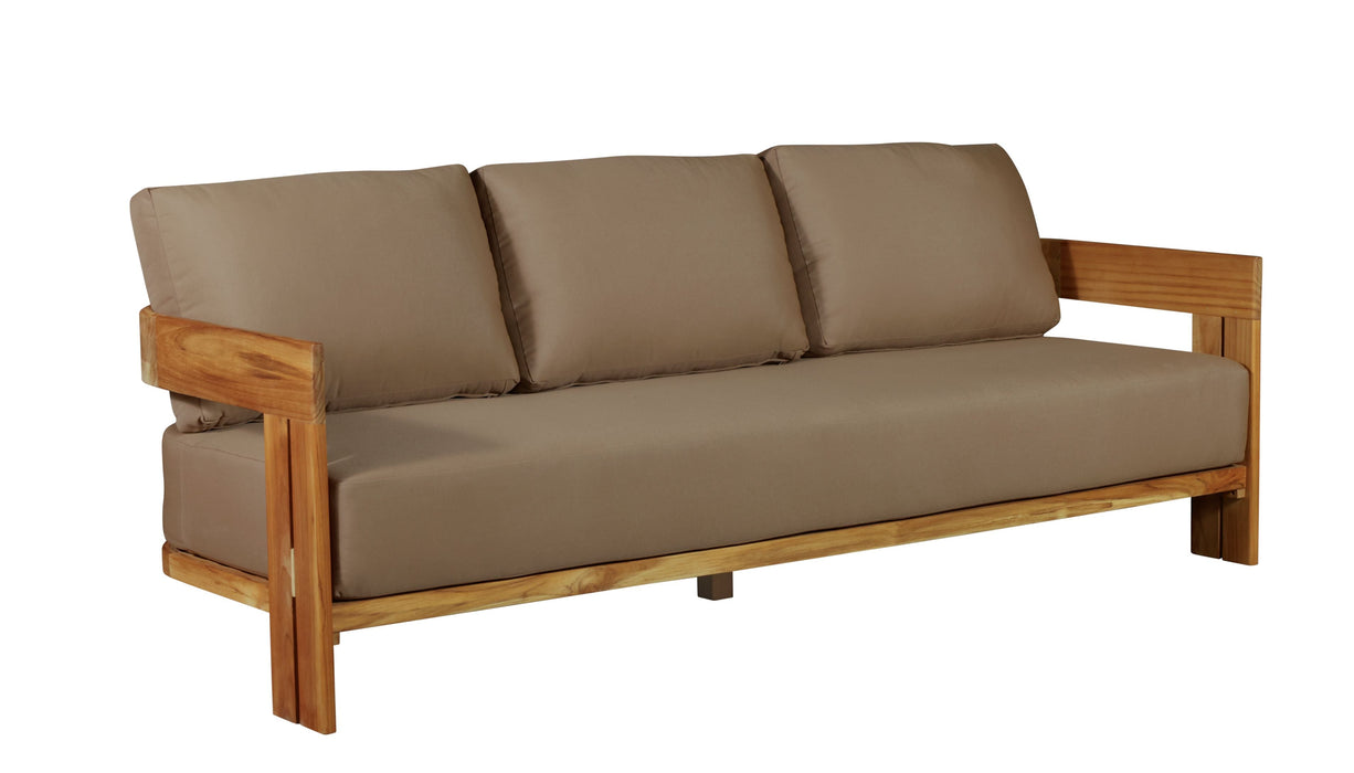 Paradiso Outdoor Solid Teak Wood Sofa - Light Brown Fabric