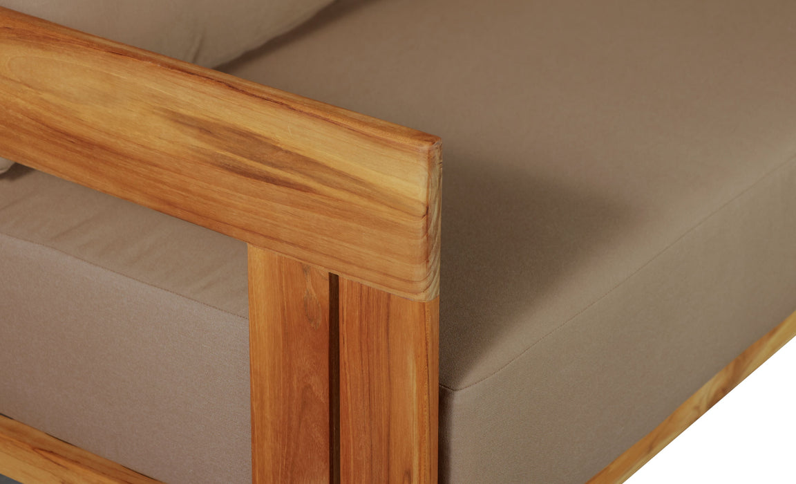 Paradiso Outdoor Solid Teak Wood Sofa - Light Brown Fabric