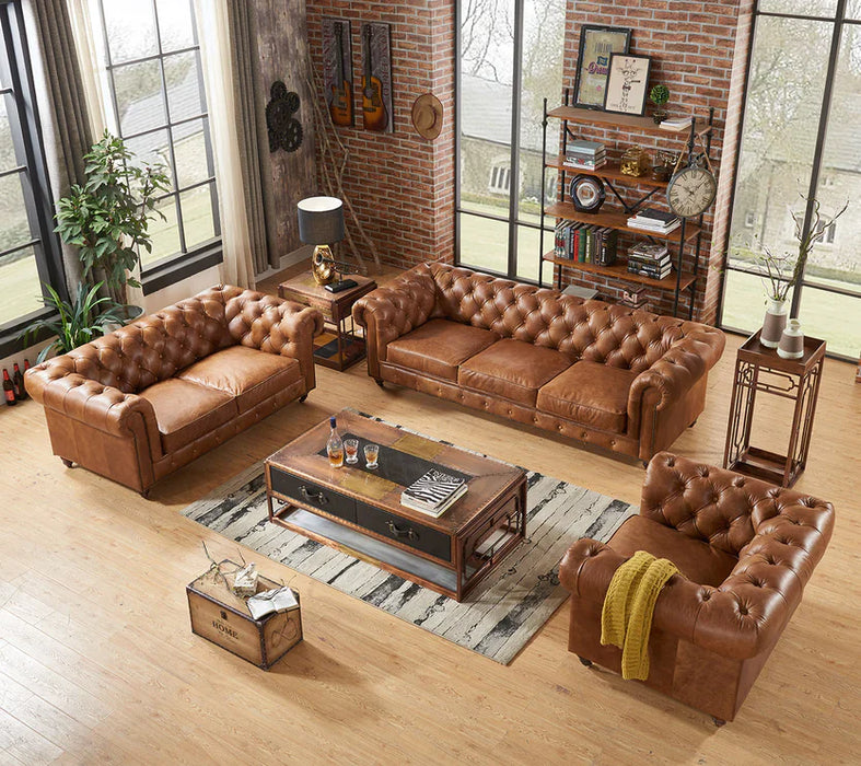 Century Chesterfield Sofa - Light Brown Leather