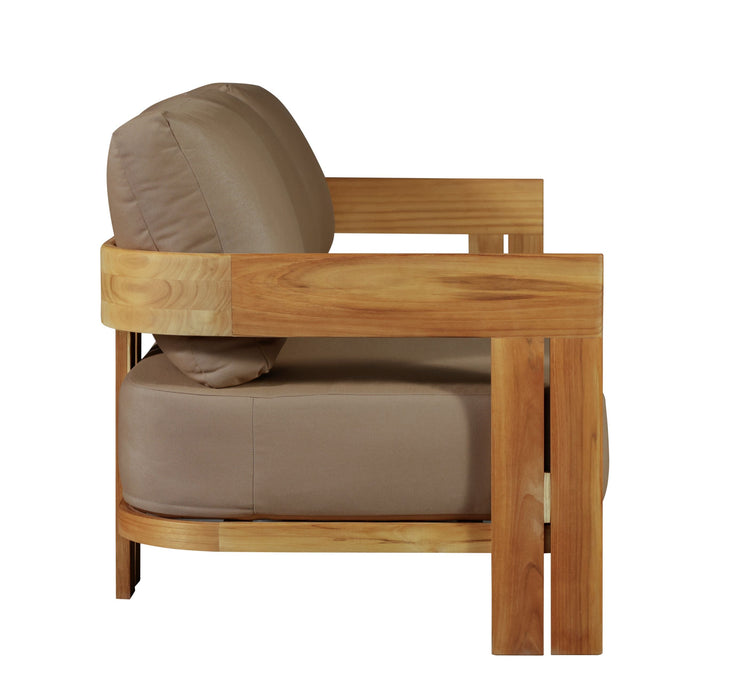 Paradiso Outdoor Solid Teak Wood Sofa - Light Brown Fabric