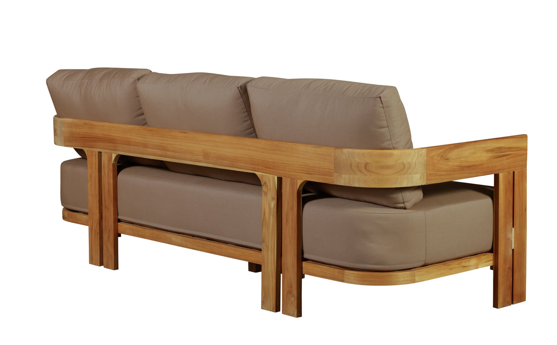 Paradiso Outdoor Solid Teak Wood Sofa - Light Brown Fabric