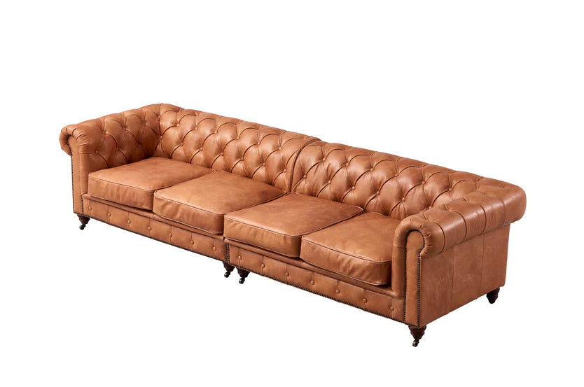 Century Chesterfield Sofa - Light Chestnut Leather - 118"
