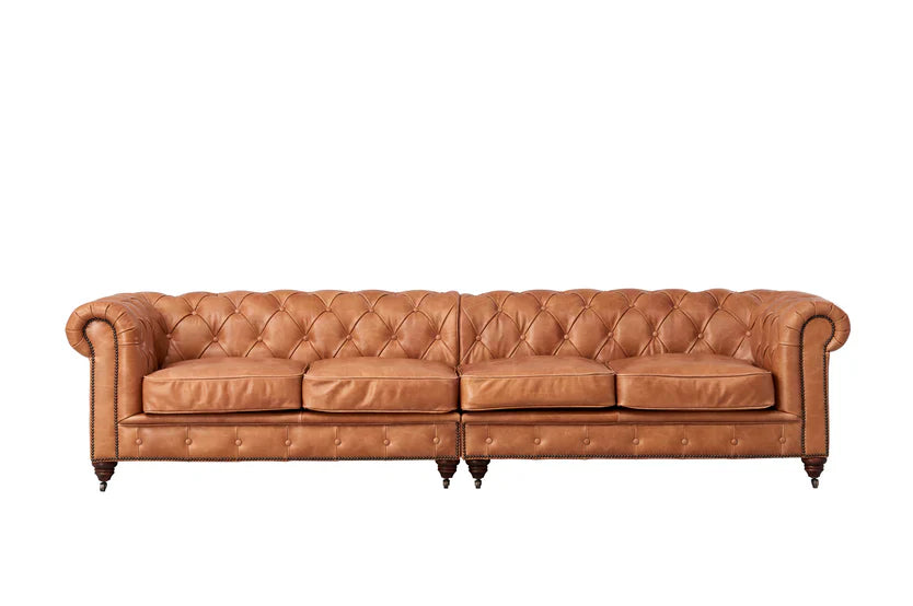 Century Chesterfield Sofa - Light Chestnut Leather - 118"