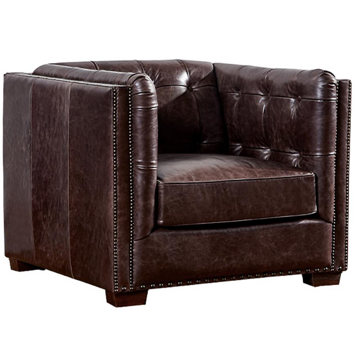 Tuxedo Leather Arm Chair - Dark Brown