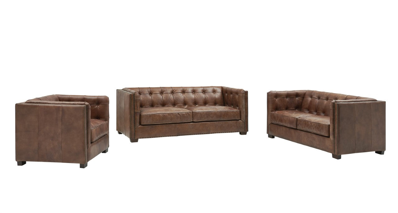 Tuxedo Leather Love Seat - Bark Brown