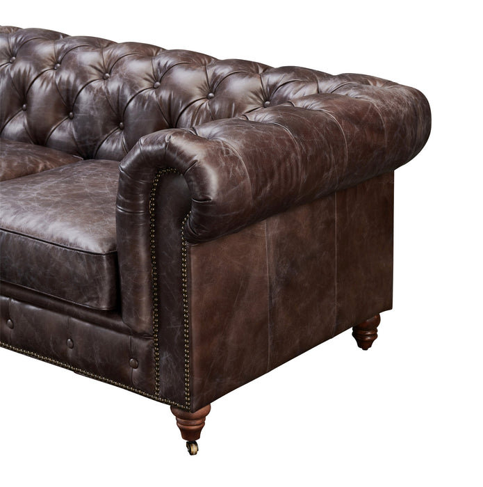 PREORDER Century Chesterfield Sofa - Dark Brown Leather - 118" - Crafters and Weavers