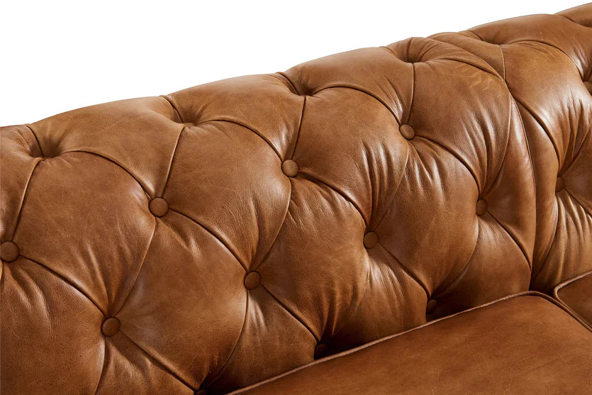 Century Chesterfield Sofa - Light Brown Leather - 118"