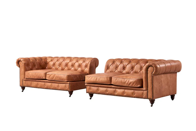 Century Chesterfield Sofa - Light Chestnut Leather - 118"