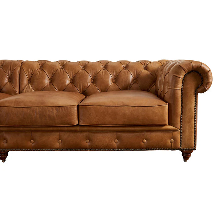 Century Chesterfield Sofa - Light Brown Leather - 118"