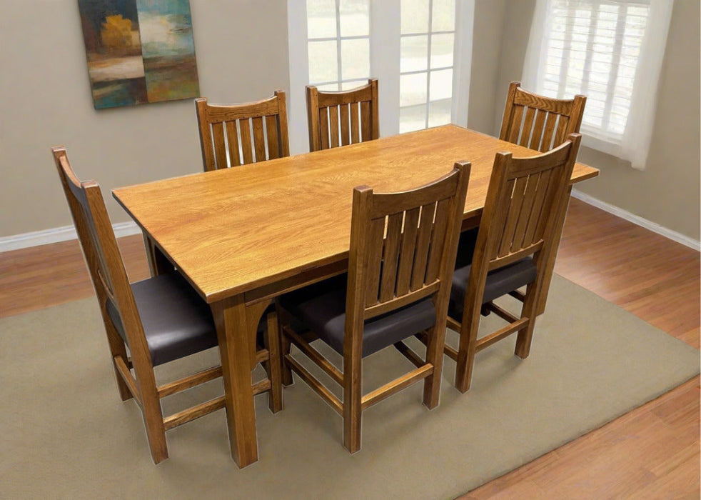 Mission 70" Solid Oak Dining Table Set with 6 Slat Back Chairs