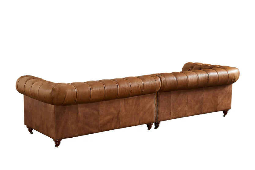 Century Chesterfield Sofa - Light Brown Leather - 118"