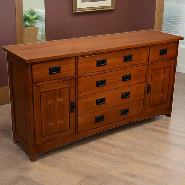 Mission Quarter Sawn Oak 6 Drawer Sideboard - 62"