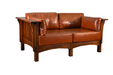 Arts and Crafts / Craftsman Crofter Style Love Seat - Russet Brown Leather (RB1) - Crafters and Weavers