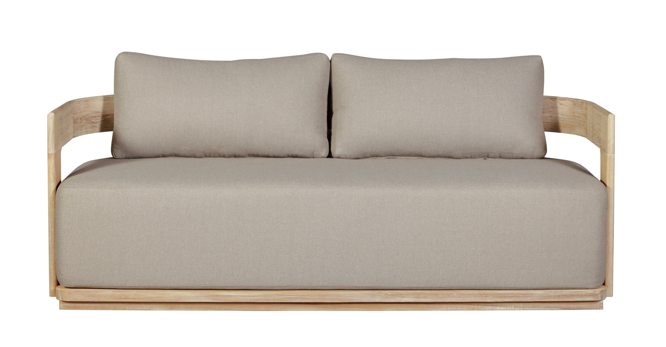 Eclipse Outdoor Solid Teak Wood Love seat Natural - Gray Fabric