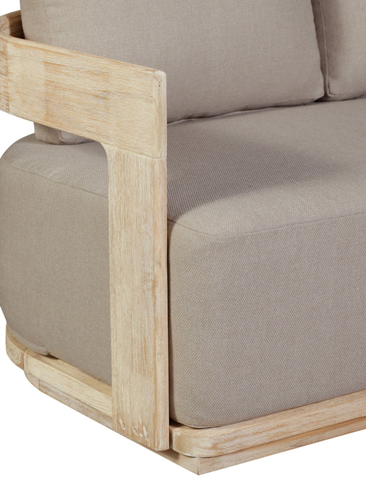Eclipse Outdoor Solid Teak Wood Sofa Natural Look - Gray Fabric