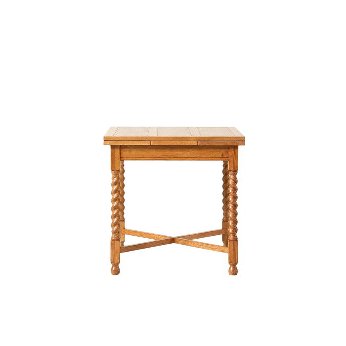 Mission Oak Barley Twist Dining Table with 2 Leaves and Oak Dining Chairs