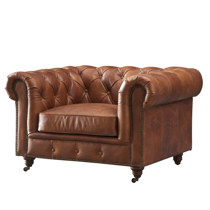 Century Chesterfield Arm Chair - Bark Brown Leather