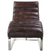 Plano Modern Channeled Leather Chaise Lounge - Dark Brown Leather - Crafters and Weavers