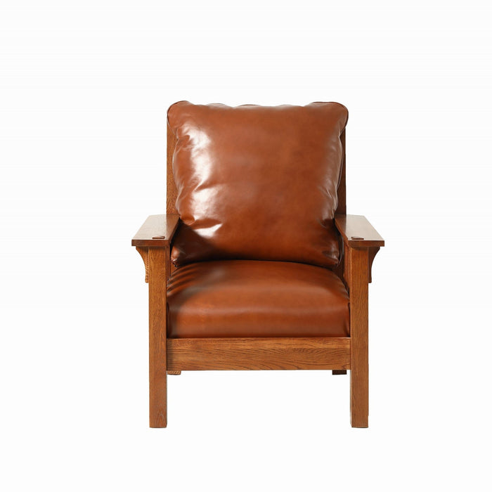 Craftsman / Mission Leather and Oak Armchair - Russet Brown